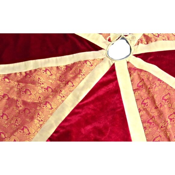 Vintage Large Christmas Tree Skirt Velvet Brocade Xmas Tree Holiday Decorations - Picture 3 of 4